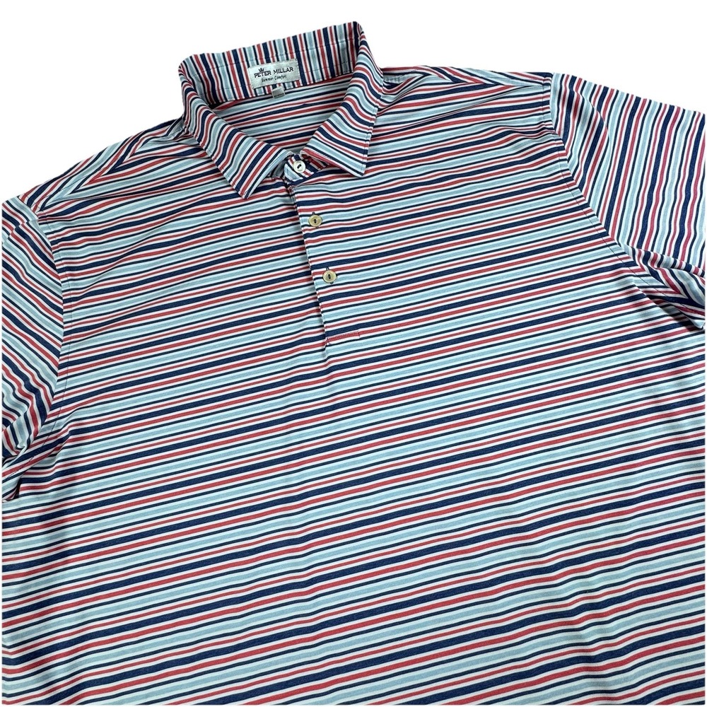 Peter Millar Summer Comfort Performance Polo Men XL Stripe Golf Wicking Athletic